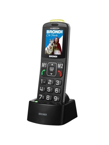 BRONDI AMICO FLASH (NERO) - TELEFONO CELLULARE PER ANZIANI - TASTO SOS - TORCIA - CONTROLLO REMOTO - FOTOCAMERA - BASE DI RICARICA