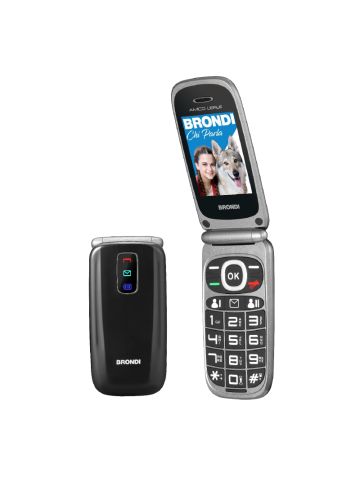 BRONDI AMICO LEALE (NERO) - TELEFONO CELLULARE PER ANZIANI - TASTO SOS - CONTROLLO REMOTO - ANNUNCIO VOCALE